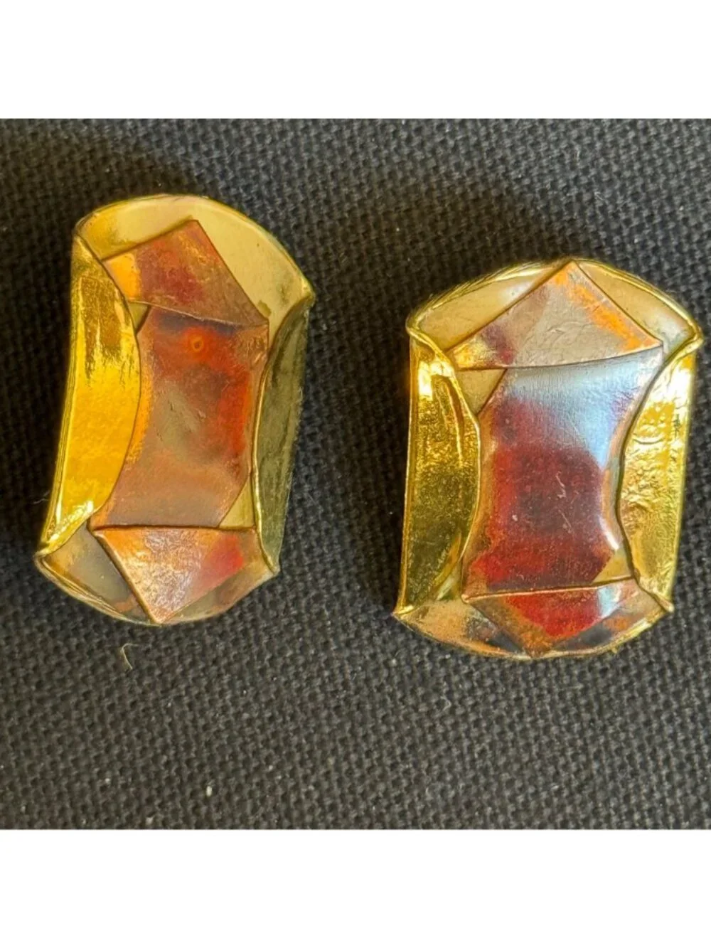 African Express Handmade Enamel & Brass Earrings With Abstract Design